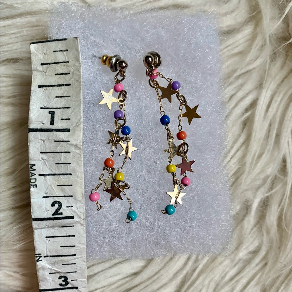 Vintage Colorful Star Dangle Earrings - Picture 5 of 7